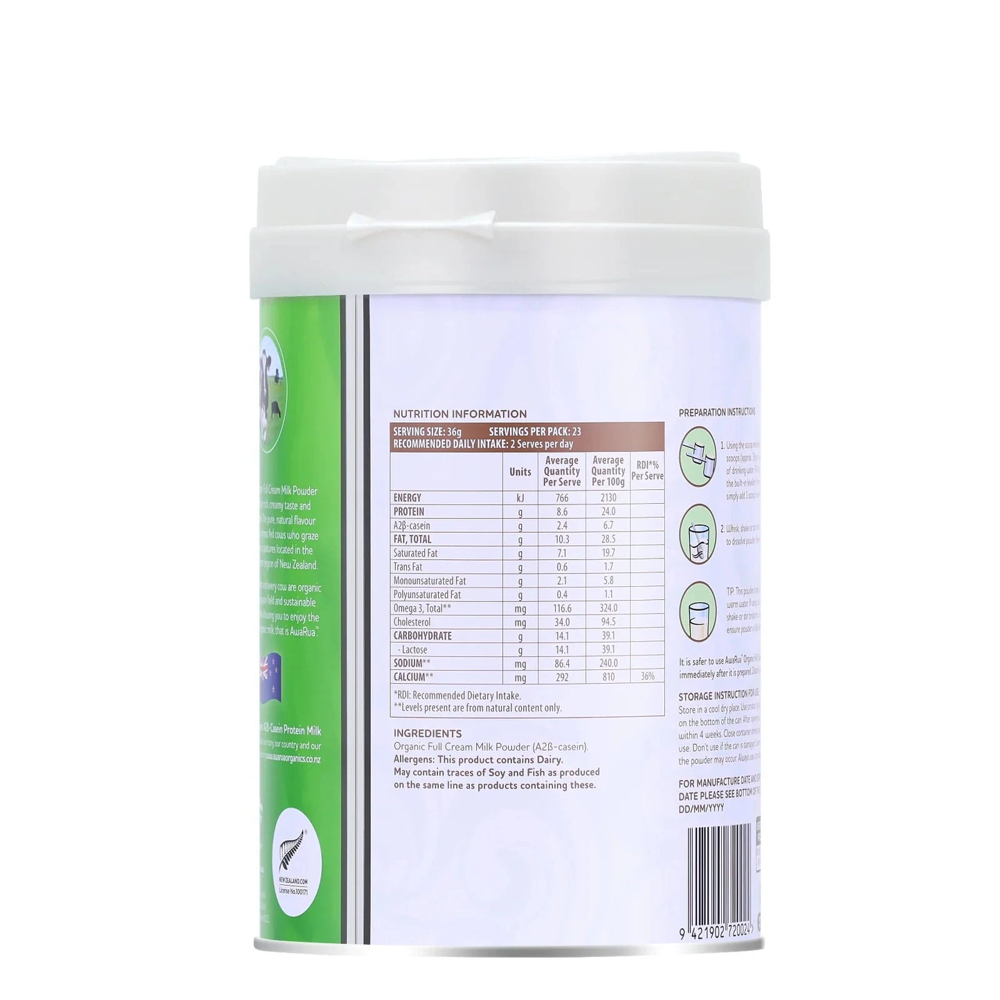 AWARUA ORGANICS Full Cream Milk Powder A2 Casein Optimo