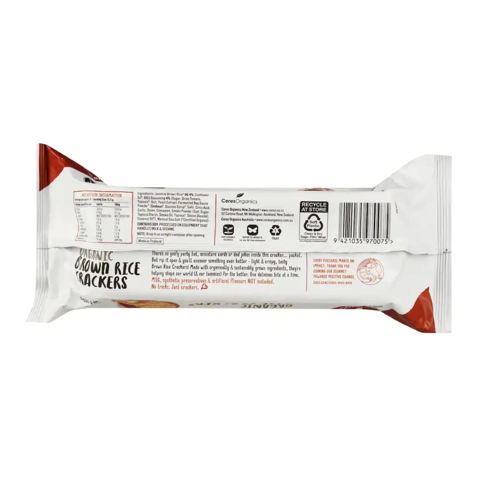 CERES ORG Brown Rice Crackers Smokey BBQ Optimo