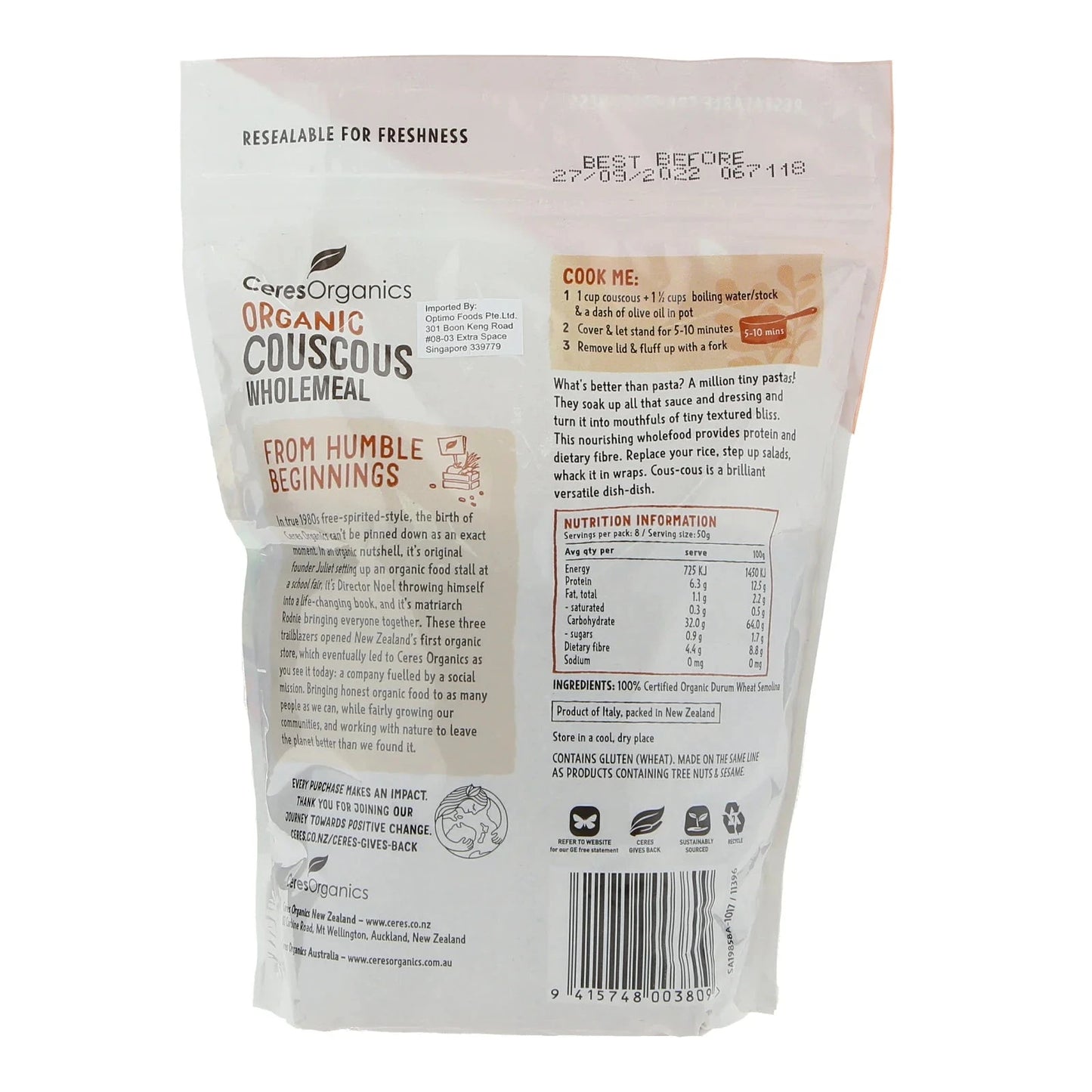 CERES ORG Couscous Wholemeal Optimo