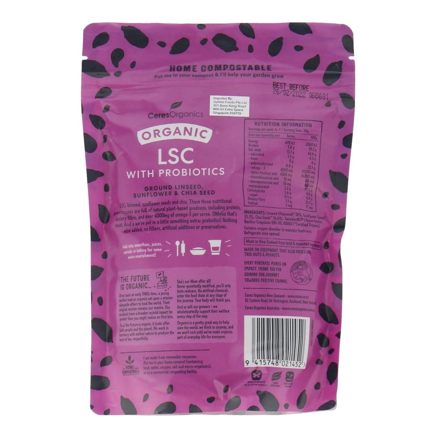 CERES ORG LSC (Linseed, Sunflower, Chia) with Probiotic Optimo