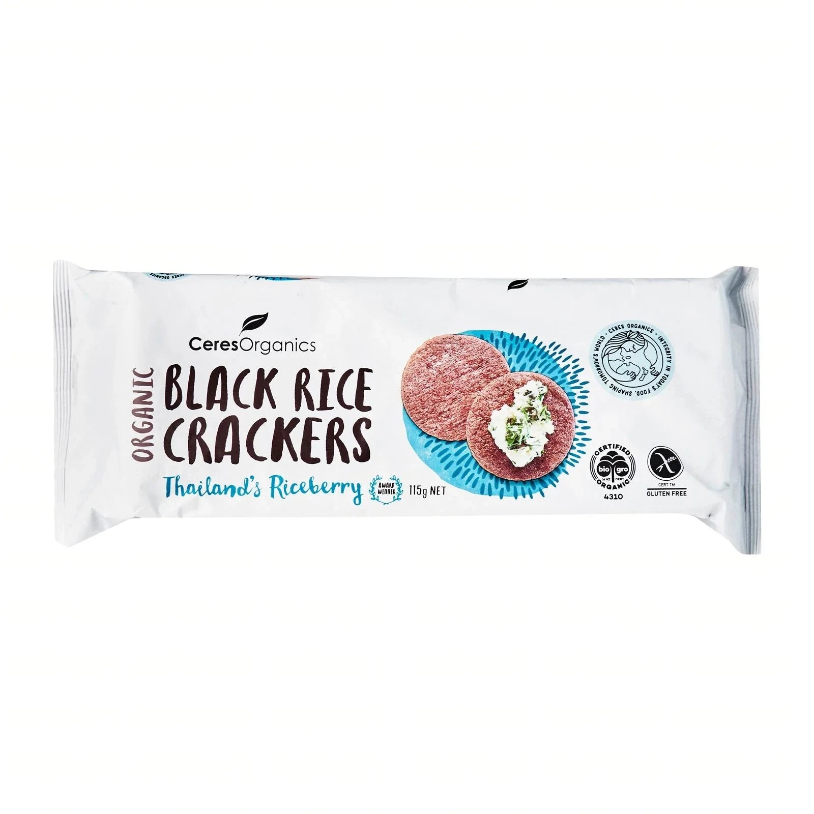 CERES Organics Black Rice Crackers Thai Riceberry Optimo