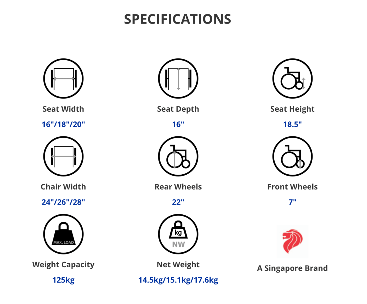 AR‑0900 Lightweight Wheelchair – Detachable Arm/Footrests, 16/18/20" - Care@Home