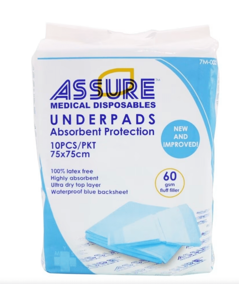 ASSURE Underpads With SAP, 75cm X 75cm, 60gm Fluff Filler - Care@Home