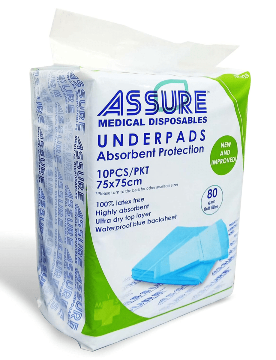 ASSURE Underpads With SAP, 75cm X 75cm, 80g Fluff Filler, - Care@Home