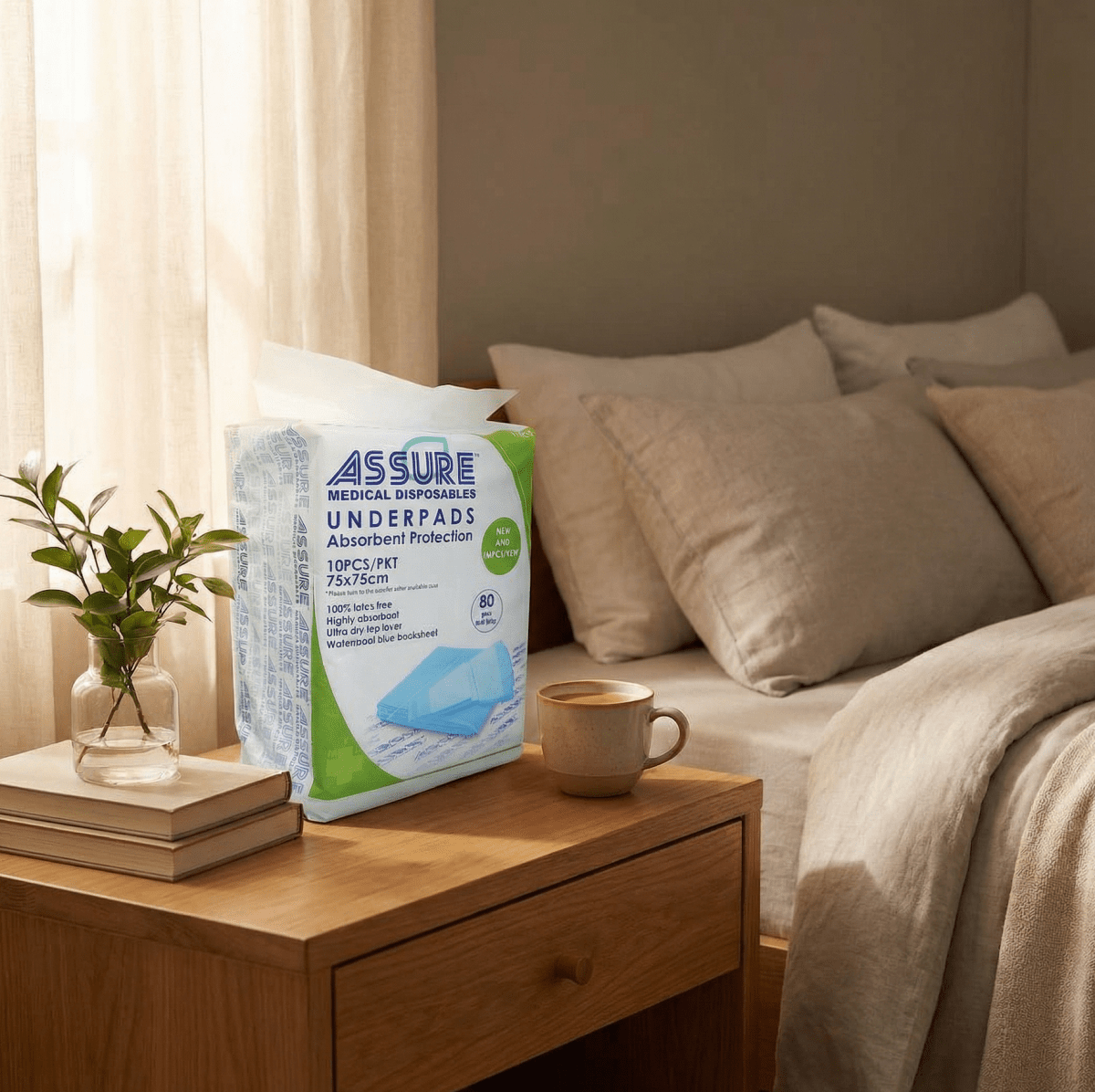 ASSURE Underpads With SAP, 75cm X 75cm, 80g Fluff Filler, - Care@Home