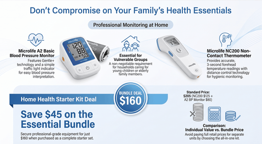 Home Health Starter Kit -Microlife A2 Classic BP Monitor & Non-Contact Forehead Thermometer - Care@Homes