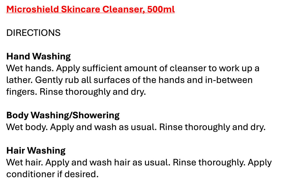 Microshield Skincare Cleanser, 500ml - Care@Homes