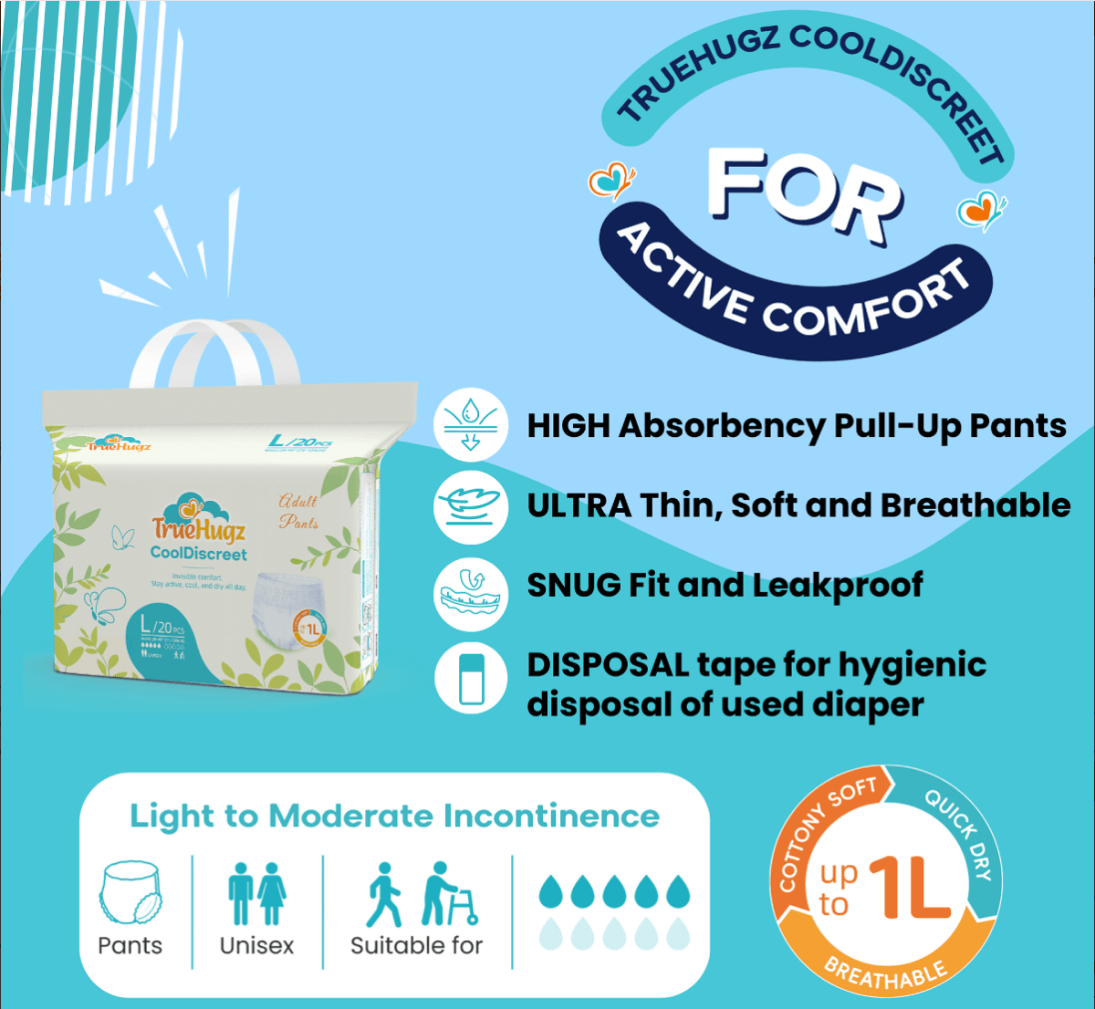 TrueHugz CoolDiscreet (Adult Pull Up Pants - Care@Home
